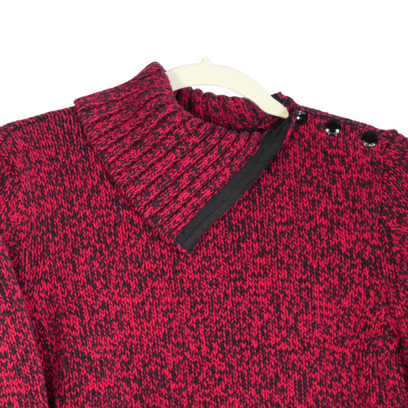 Chaps Pullover Sweater Womens Petite Large Red Black Chunky Knit Cozy Chic Bold - Picture 5 of 10